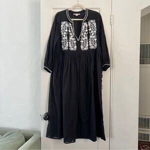 Anthropologie Ne Quittez Pas Black White Embroidered Cotton Maxi Peasant Dress S